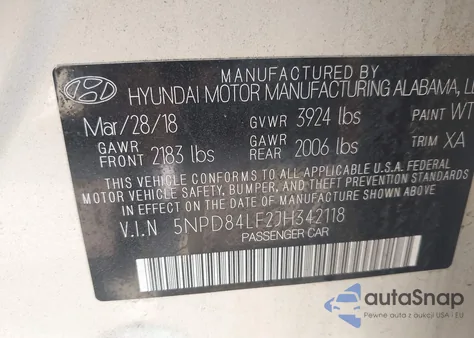 2018 Hyundai Elantra Sel from USA, damaged, VIN 5NPD84LF2JH342118